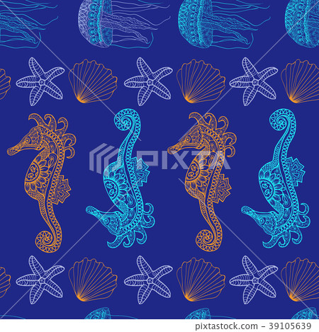 Vector Decorative seamless sea pattern  39105639