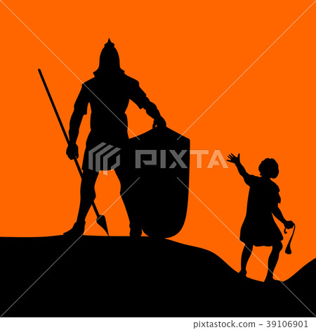 David and Goliath. Silhouette, hand drawn David and Goliath. Silhouette, hand drawn 39106901