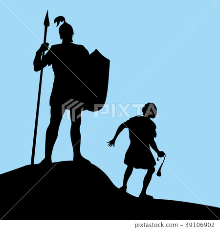 David and Goliath. Silhouette, hand drawn 39106902