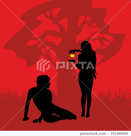 Adam and Eve. Silhouette, hand drawn 39106909