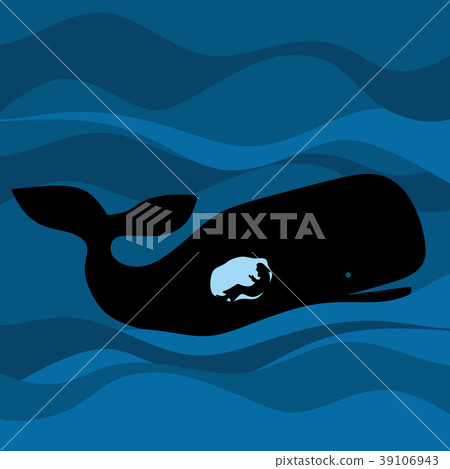 Jonah and the whale. Silhouette, hand drawn Jonah and the whale. Silhouette, hand drawn 39106943
