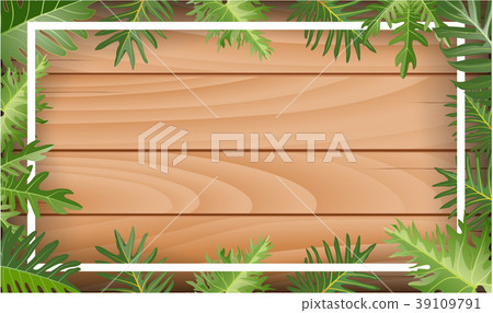tropical plants on textured wood background. 39109791