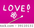 Love word with flower painted on pink 39110131