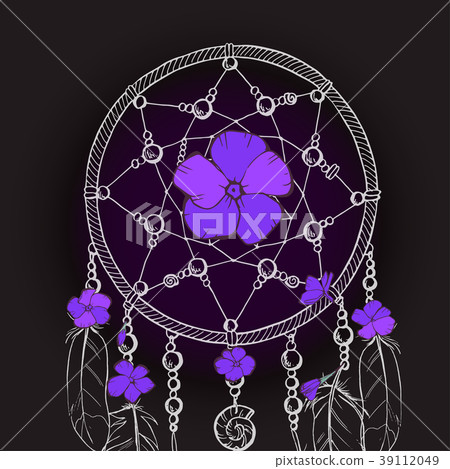 Hand drawn ornate Dream catcher with flowers  39112049