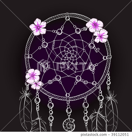 Hand drawn ornate Dream catcher with flowers  39112051