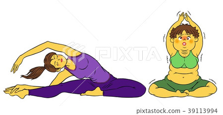 Slim women and fat ladies doing diet yoga Slim women and fat ladies doing diet yoga 39113994