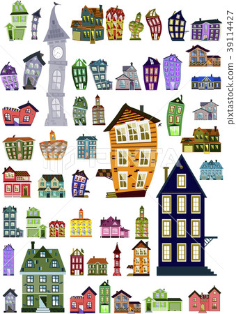 Set of editable colorful cartoon houses, clip-art 39114427