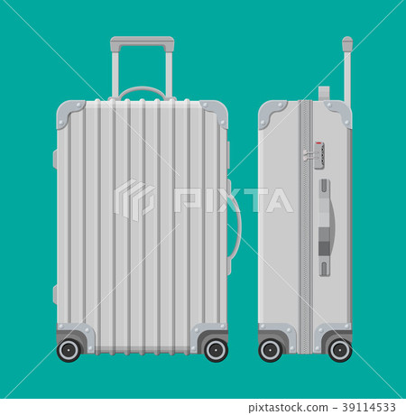 Silver travel bag. Plastic case. Trolley on wheels Silver travel bag. Plastic case. Trolley on wheels 39114533