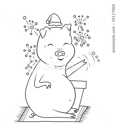 Coloring book pig and fireworks. 39117069