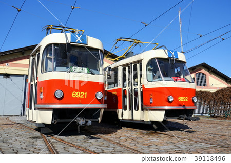 Red tram Tatra T3 in Prague, Czech Republic Red tram Tatra T3 in Prague, Czech Republic 39118496