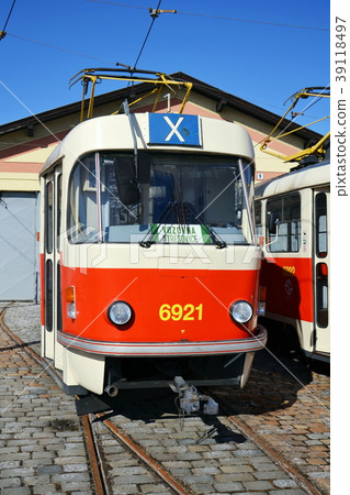 Red tram Tatra T3 in Prague, Czech Republic 39118497