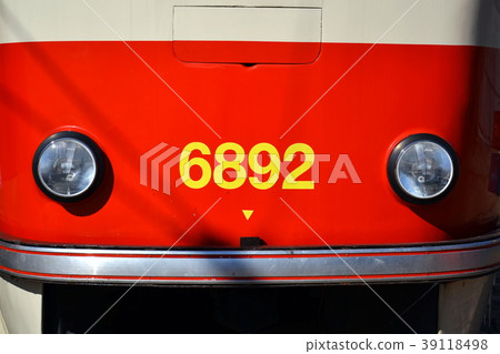 Red tram Tatra T3 in Prague, Czech Republic 39118498