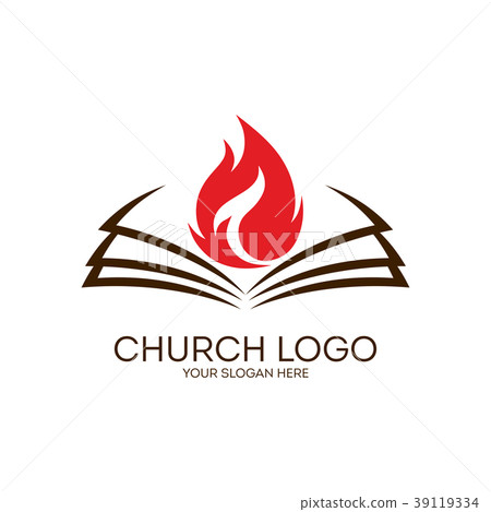 Church logo. Flames on the pages of a Bible Church logo. Flames on the pages of a Bible 39119334