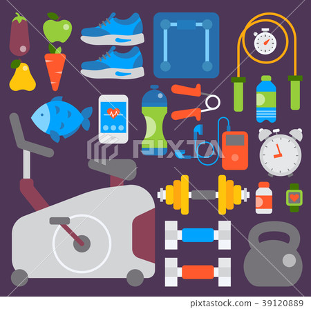 Sport gym fitness vector equipment inventory and Sport gym fitness vector equipment inventory and 39120889