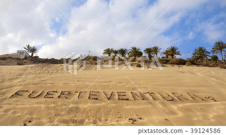 Fuerteventura written with pebbles in a beach Fuerteventura written with pebbles in a beach 39124586