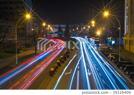 Night road and lights in the country Poland Night road and lights in the country Poland 39126409