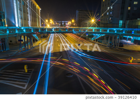 Night road and lights in the country Poland 39126410