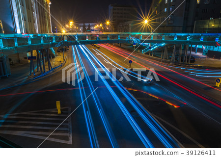 Night road and lights in the country Poland Night road and lights in the country Poland 39126411