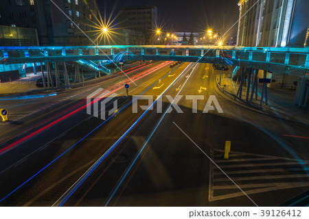 Night road and lights in the country Poland Night road and lights in the country Poland 39126412
