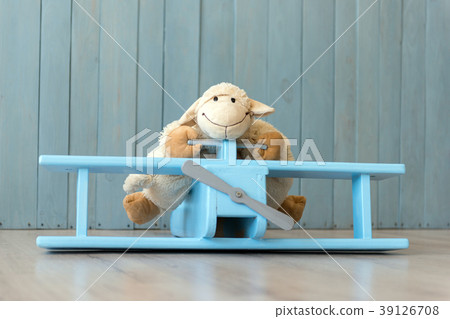 Wooden retro airplane model and sheep toy 39126708