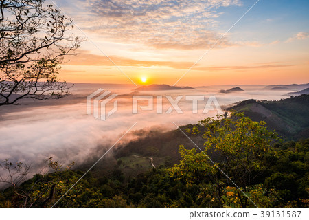 Sunrise and the mist in winter morning 39131587