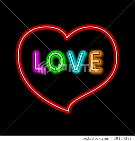 Bright heart. Neon sign. Retro neon heart sign Bright heart. Neon sign. Retro neon heart sign 39134351