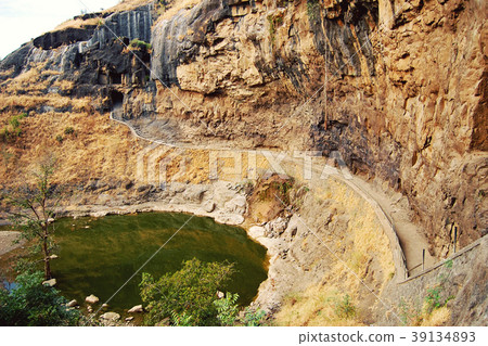 Way into the one of Ellora Caves. Aged photo. Way into the one of Ellora Caves. Aged photo. 39134893