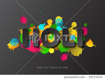 Holi holiday card with colorful watercolor splash. 39135934