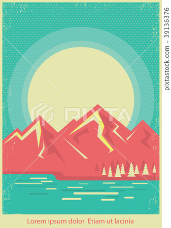 Mountain lake nature landscape on retro poster Mountain lake nature landscape on retro poster 39136376