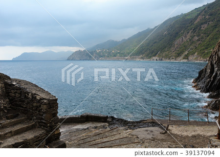 Summer Corniglia view from Manarola, Cinque Terre, Italy 39137094