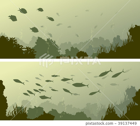 Banners of seabed with coral reefs, algae, fishes. Banners of seabed with coral reefs, algae, fishes. 39137449