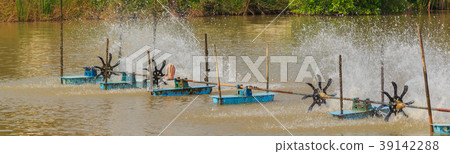 Wheel aerator filling oxygen in water. Wheel aerator filling oxygen in water. 39142288
