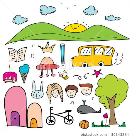 Hand Drawn Doodle Lovely Vector Set For Kid. Hand Drawn Doodle Lovely Vector Set For Kid. 39143284