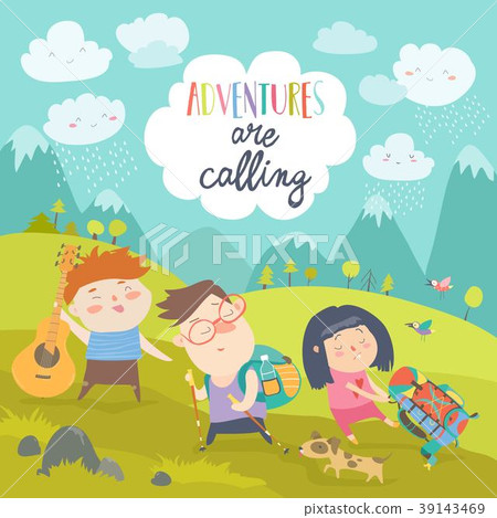 Kids hiking up the mountain 39143469