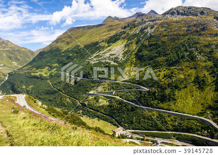 View through Alps valley near Gletch with Furka View through Alps valley near Gletch with Furka 39145728