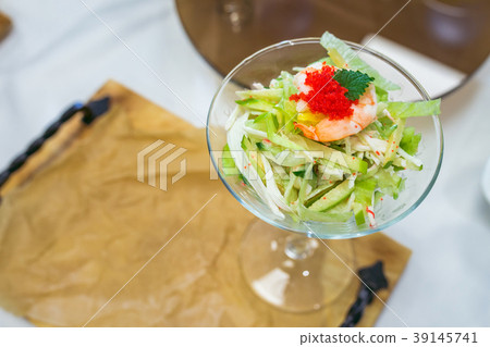 Salad with shrimp, red caviar, vegetables and Salad with shrimp, red caviar, vegetables and 39145741