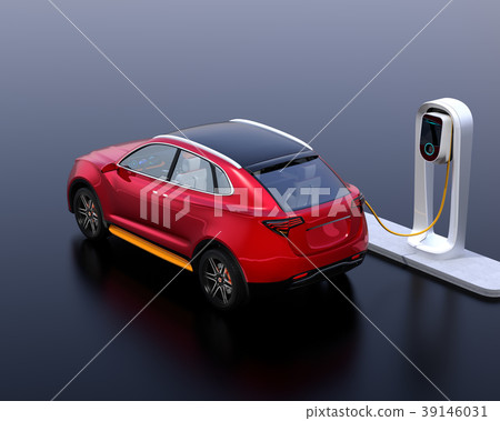 電動SUV充電到快速充電站的圖像 39146031