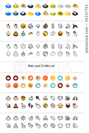 Set of icons in different style - isometric flat Set of icons in different style - isometric flat 39147781