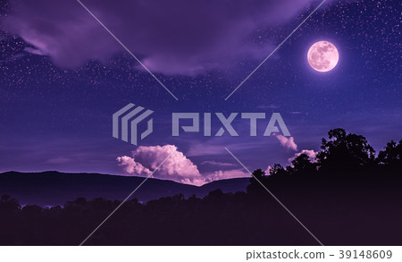Landscape of night sky with many stars and moon. 39148609