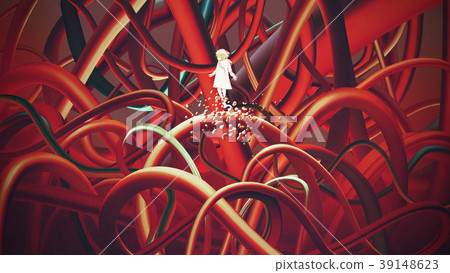 little girl among tangled cables 39148623