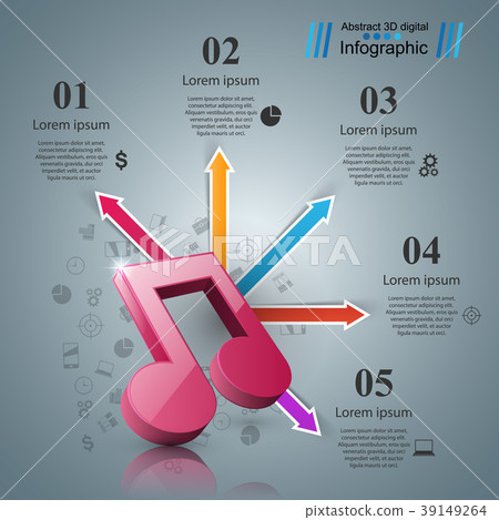Music Infographic. Treble clef icon. Note icon. 39149264