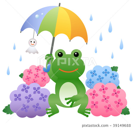 Landscape of a rainy season with a frog and hydrangea 39149688