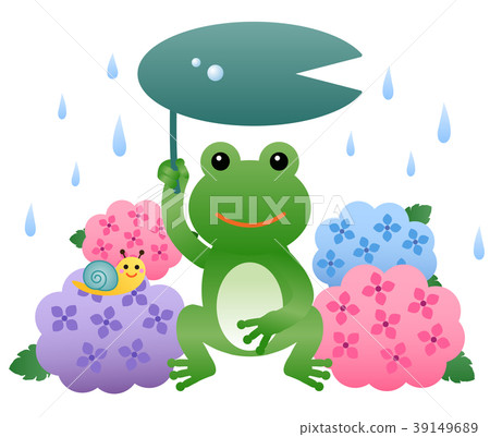 Landscape of a rainy season with a frog and hydrangea 39149689