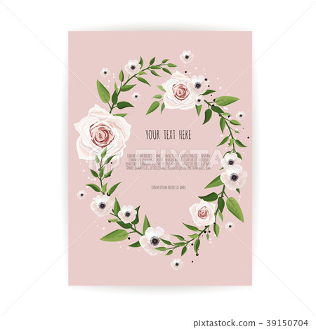 botanic card with wild flowers, leaves. Spring botanic card with wild flowers, leaves. Spring 39150704