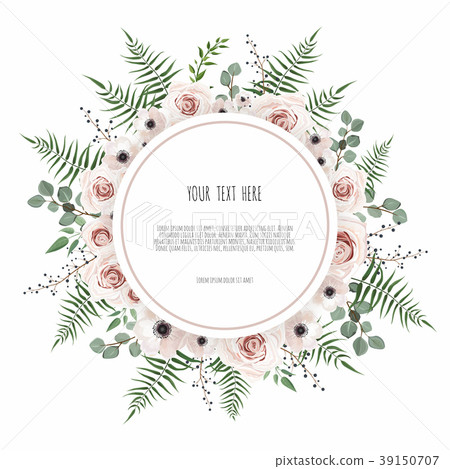 Floral wreath with green eucalyptus leaves, flower 39150707