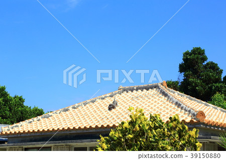 Taketomi island Ryukyu red tile and Shisa 39150880