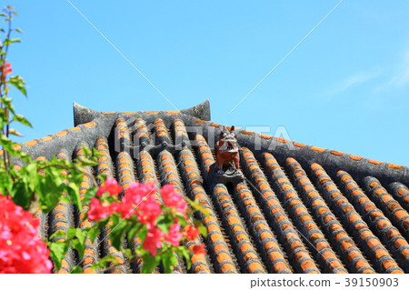 Taketomi island Ryukyu red tile and Shisa 39150903