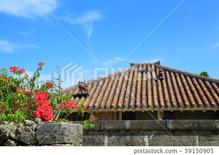 Taketomi island Ryukyu red tile and Shisa 39150905
