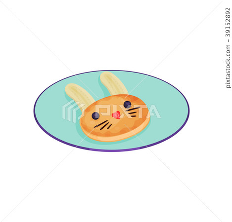 Creative pancake garnished with banana, blueberry Creative pancake garnished with banana, blueberry 39152892