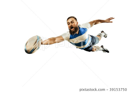 The silhouette of one caucasian rugby man player 39153750